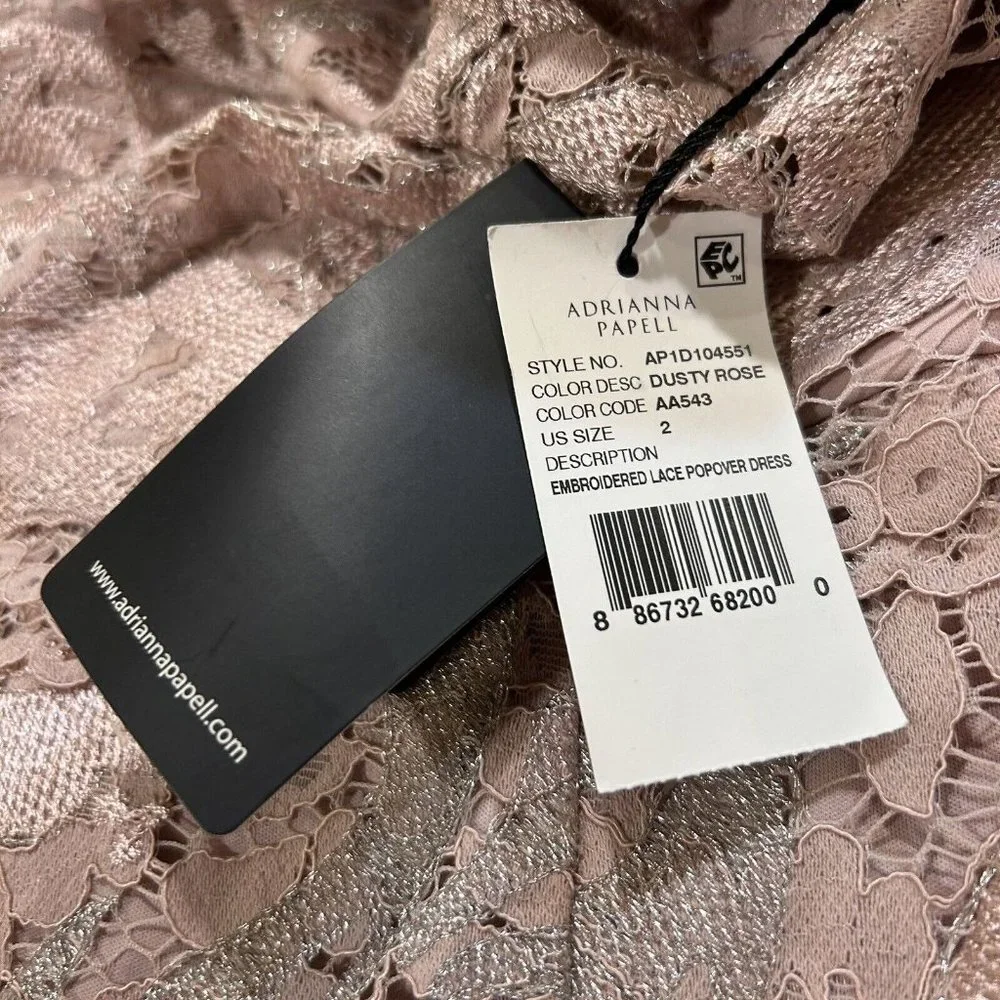 NWT Adrianna Papell Dusty Rose Embroidered Lace Popover Dress Size 2 NEW - Picture 9 of 15